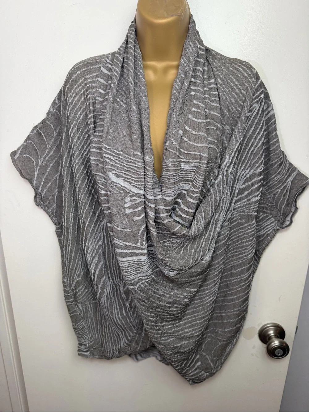 Lafayette 148 Gray Draped Knit Abstract Stripe Oversized Poncho Top NWT‎ M-XL